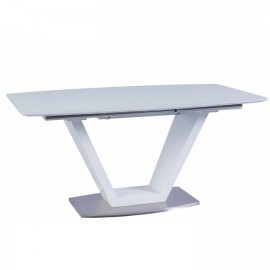 Jedálenský stôl, rozkladací, biela extra vysoký lesk/oceľ, PERAK
