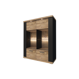 závesná vitrína MANHATTAN TYP 05 Čierna matná   Čierna matná   Dub ribbek koňak 