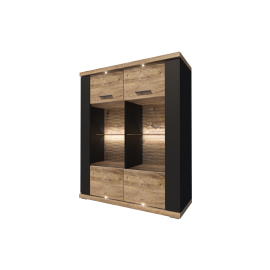 vitrína MANHATTAN TYP 03 Čierna matná   Čierna matná   Dub ribbek koňak 