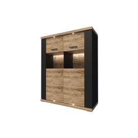 vitrína MANHATTAN TYP 06 Čierna matná   Čierna matná   Dub ribbek koňak 