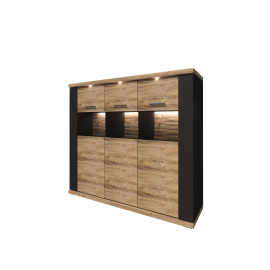 vitrína MANHATTAN TYP 22 Čierna matná   Čierna matná   Dub ribbek koňak 